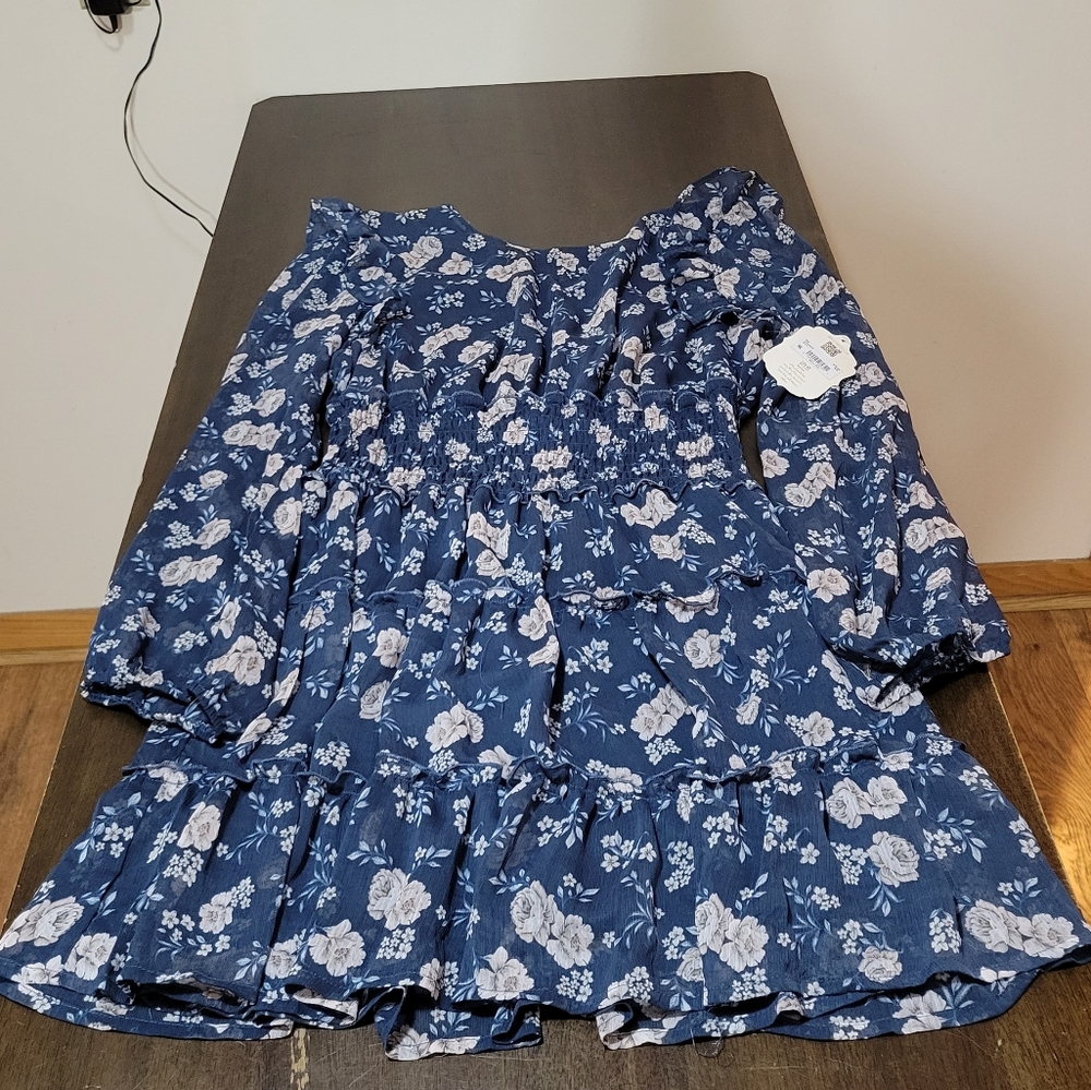 Altar'd State Floral Blue Dress with White Accents XXL